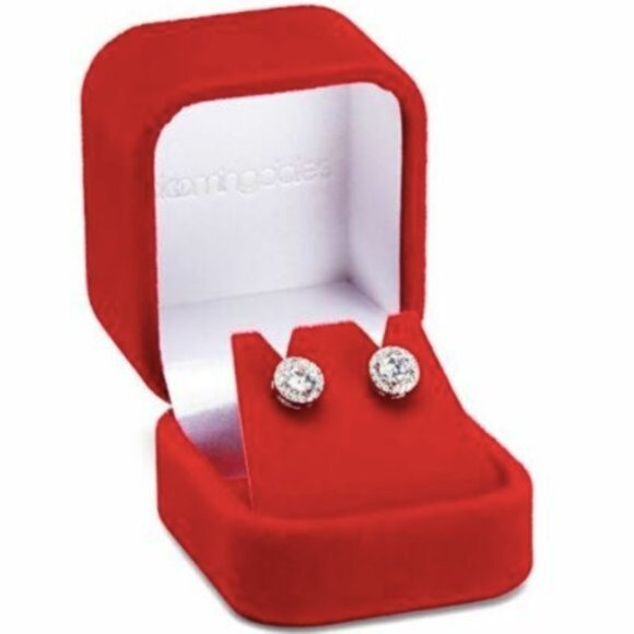 Studs Earrings W Cubic Zirconia Stone Silver Color New in Box - Picture 2 of 11
